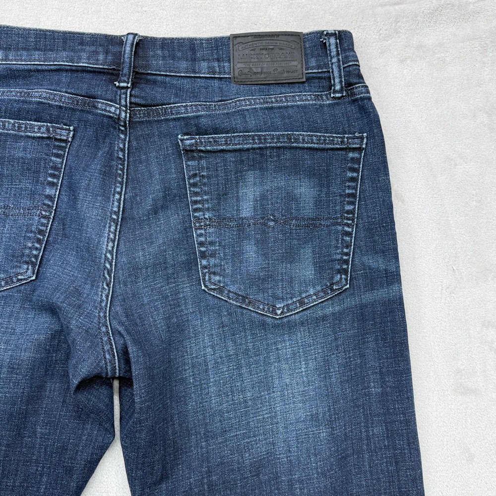Lucky Brand 363 Vintage Straight Jeans Mens 34x32 Blue Dark Wash Denim Whiskered - Picture 9 of 13